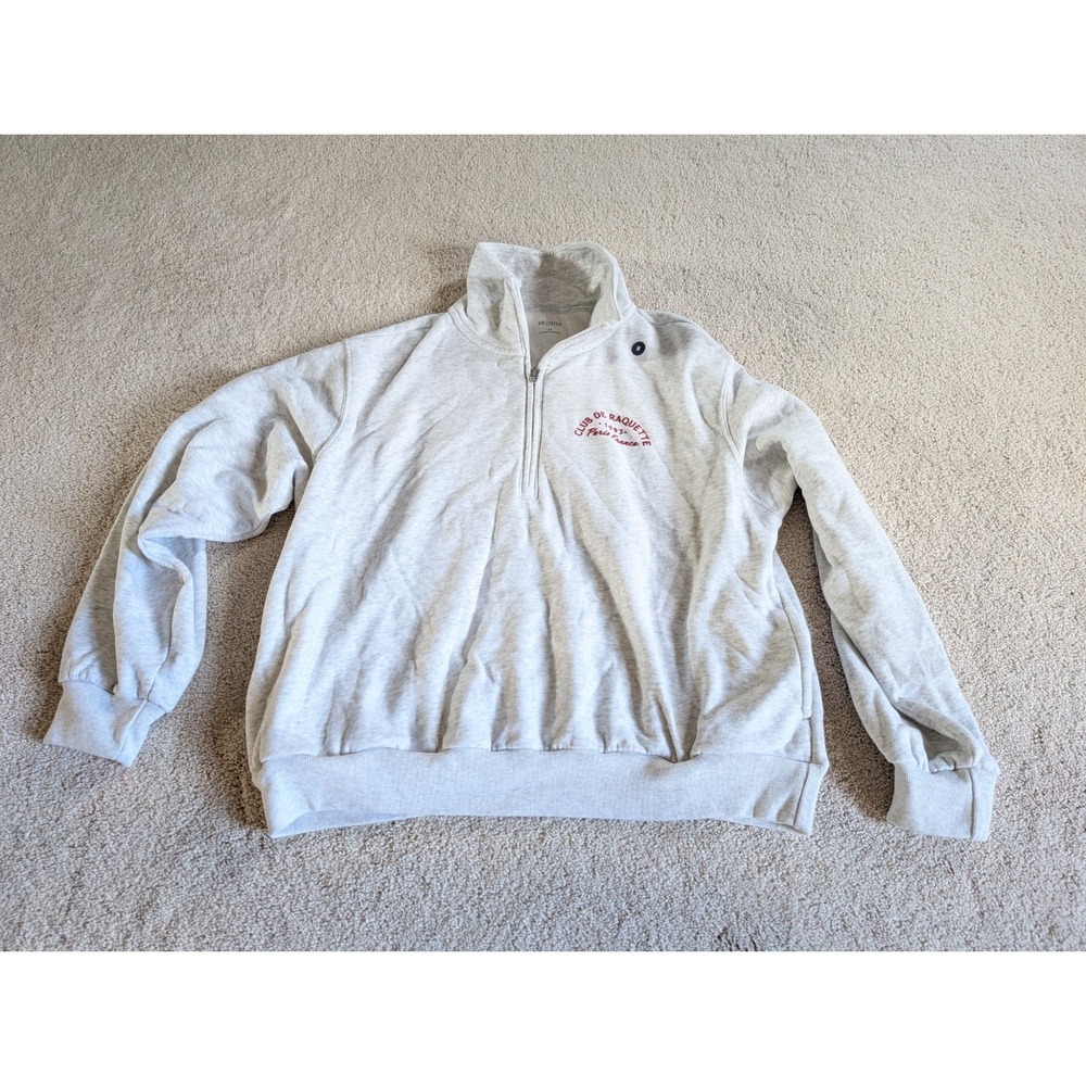 Hollister Club de Raquette Tennis Sweatshirt Women Medium Gray Quarter Zip